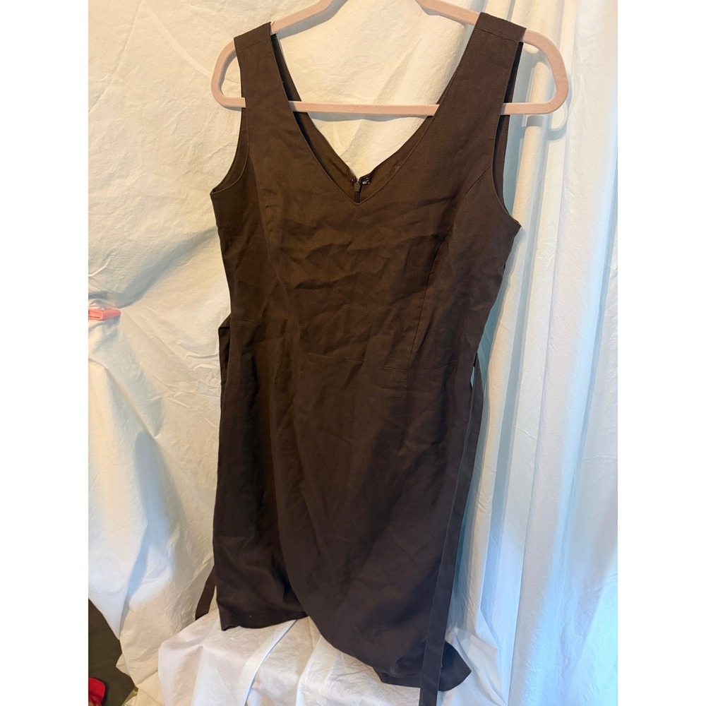 George ME Designs by Mark Eisen Brown Sleeveless V-Neck Tie Waist Midi Dress